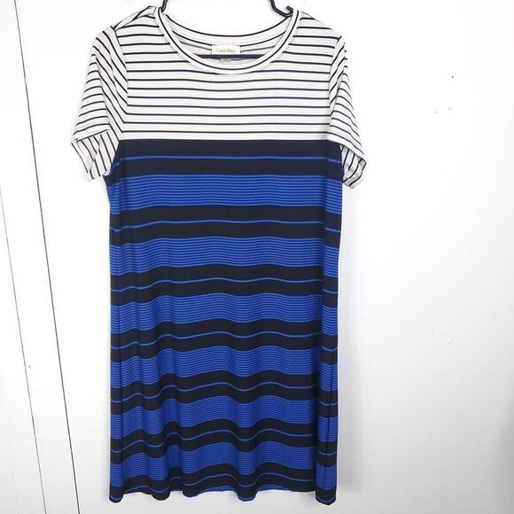 Calvin Klein Dresses & Skirts - Calvin Klein Dress Womens XL Short Sleeve Shift Mixed Media Stripes Stretchy